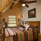 Bedroom in loft of log home