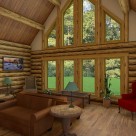 Interior great room in handcrafted log home