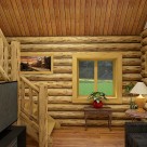 Interior log cabin living room