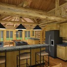Kitchen and breakfast nook in handcrafted log home