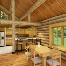 Kitchen and dining room in custom log home