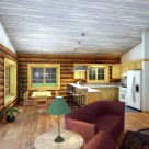 Kitchen and dining room in log cabin