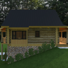 Exterior log cabin on hillside