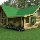Exterior of log home with covered porch