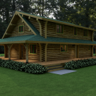 Exterior quarter view of custom log home