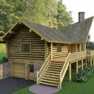 Exterior of custom log home with garage in lower level