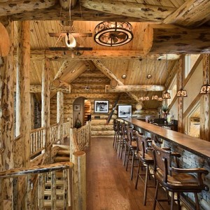 Bar in loft of custom log home