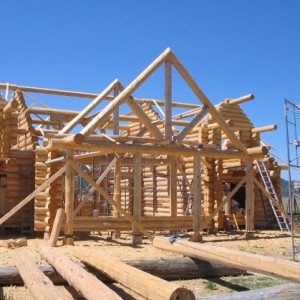 A beautiful custom log home under construction.