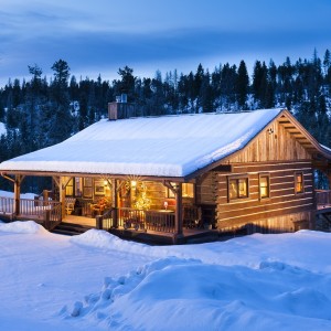 Dovetail log cabin in winter