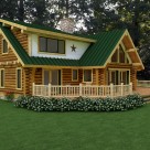Custom log home with large patio and dormers to expand living space on second level.