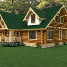 Rendering of custom log home with covered entry.