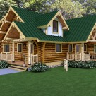 Rendering of handcrafted log home with stucco dormer and formal entry.