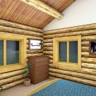 Interior log cabin bedroom