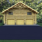 3 car log garage with log home above and gable accent truss.