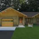 Log home with attached garage rendering