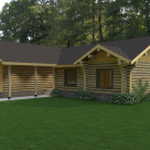 Log home with attached garage rendering