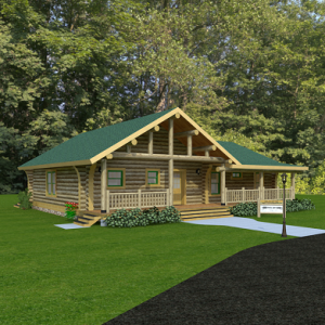 Front rending of log cabin