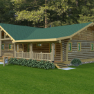 Rendering of ranch style handcrafted log home with covered porch