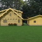Rendering of handcrafted log home with detached garage