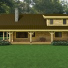 Rendering of log home with shed dormer and covered porch with knee braces