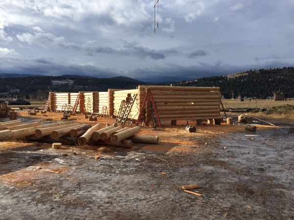 Photos taken in the yard of handcrafted log homes, keeps our clients up-to-date on the progress of their home.